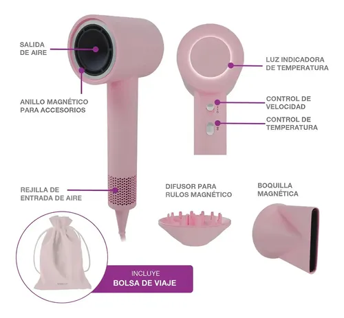 Secador Portatil Peabody 1600w Spdc02p C/accesorios Rosa