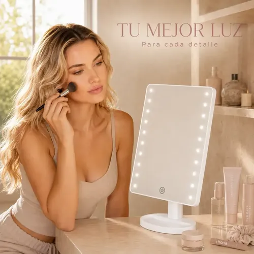 Espejo Maquillaje Con Luz Led Táctil Mesa Tocador 16 Leds