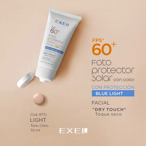 Exel Fotoprotector Solar Fps 60. Uva + Uvb + Luz Azul C 50ml – Tono Claro