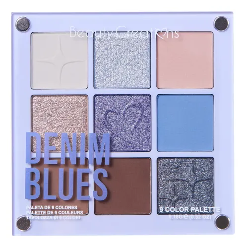 Beauty Creations – Magnetic Shadow Palette Denim Blues, Paleta De Sombras 9 Colores Con Tonos Azules Neutros Mate Shimmer, Alta Pigmentación, Larga Duración, Maquillaje Profesional De Ojos Compacta