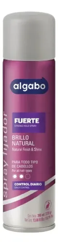 Spray Fijador De Cabello Algabo Fuerte Brillo Natural 390ml