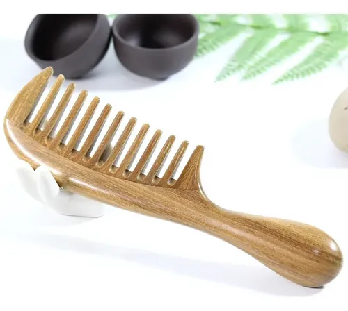 Peine De Madera Diente Ancho C Mango Desenredante Anti Frizz