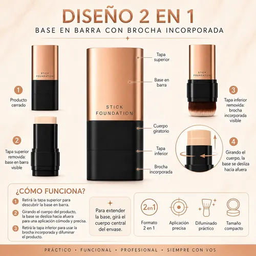 Base Stick Barra Maquillaje Alta Cobertura Con Brocha