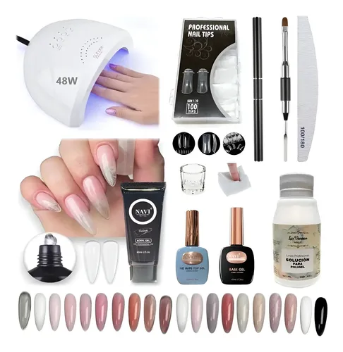 Kit Polygel 30ml Cabina 48w+ Pincel+ Lima+ Molde+ Top+ Base