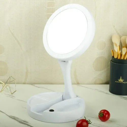 Espejo Doble Plegable Portátil Luz Led Cosmeticos Recargable