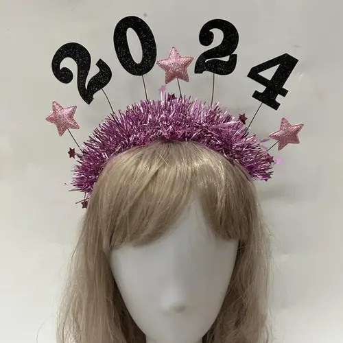 Diadema 2024 Feliz Año Nuevo Estrella Glitter Rosa Roja