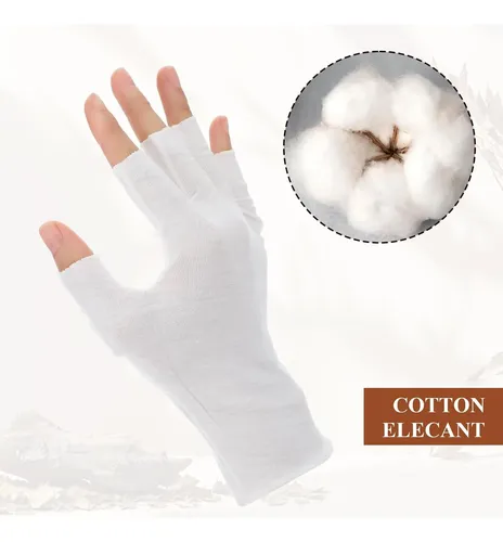 Guantes Blancos Algodón Sin Dedos Hidratantes Noche M