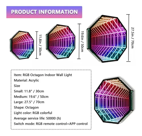 Luz Led Espejo Infinito 30cm Multicolor Para Ambiente
