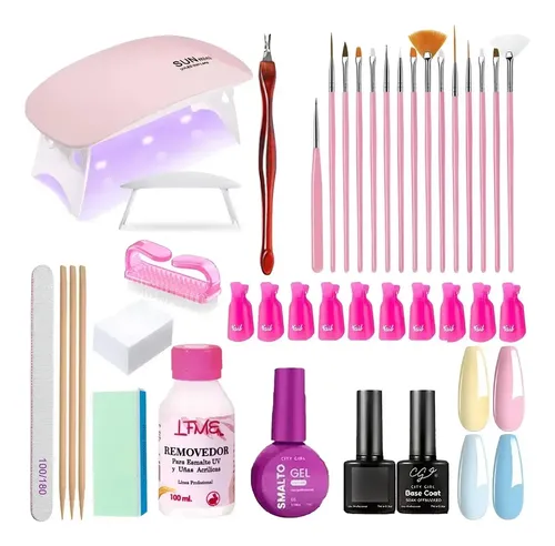 Kit Uñas Esculpidas Esmaltadas Semipermanente Cabina Uv Led