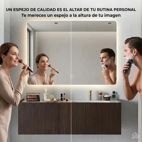 Espejo rectangular de pared LIFE H&D Palermo con luz cálida de 60cm x 80cm fuente marco blanco