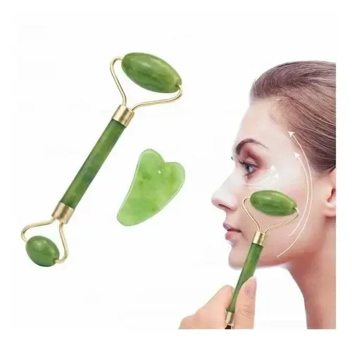 Kit Masajeador Facial Jade Rodillo +piedra Guasha-natural