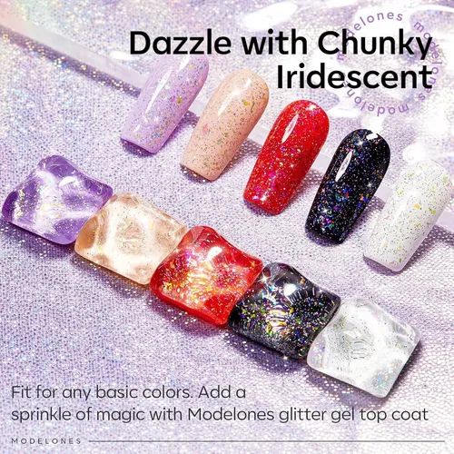 Top Coat Glitter Gel Modelones 0.33 Fl Oz A1 Clear Confetti