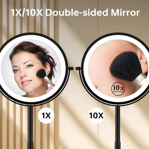 Espejo De Maquillaje Plegable Mumianshu Con Luz 1x/10x Negro