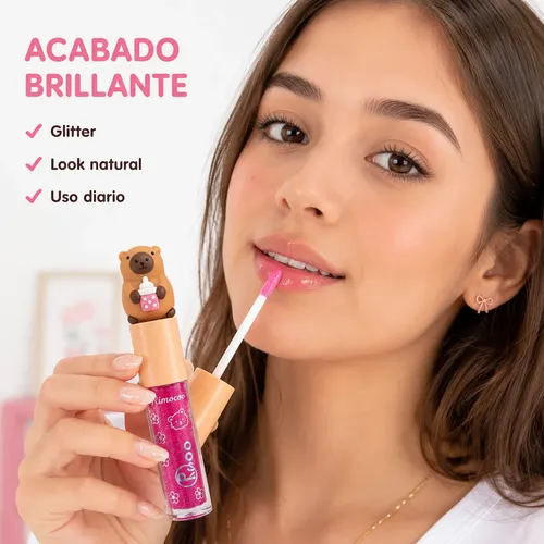 Lip Gloss Capibara Kawaii Brillo Labial Glitter X2