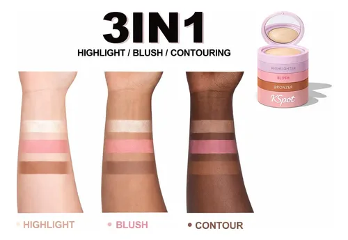 Trío De Maquillaje Facial Kspot 3 En 1: Rubor, Bronceador Y