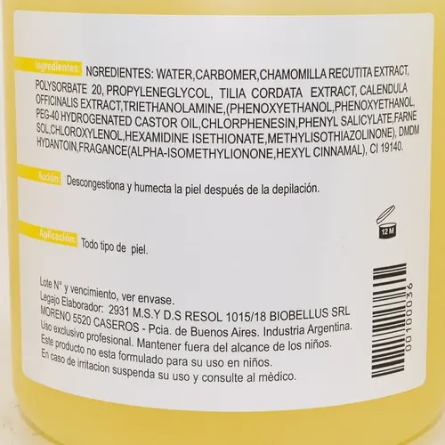 Gel Post Depilatorio Con Manzanilla Biobellus 1 Kg