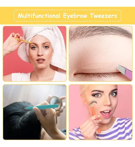 Maitys 16 Piezas Pinzas De Cejas Inclinadas Acero Inoxidable