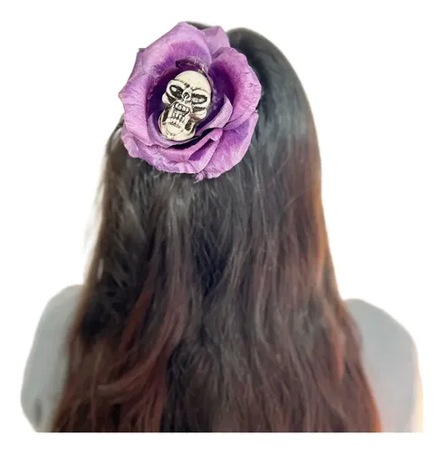 Hebilla Broche De Pelo Flor Calavera Calaca Halloween
