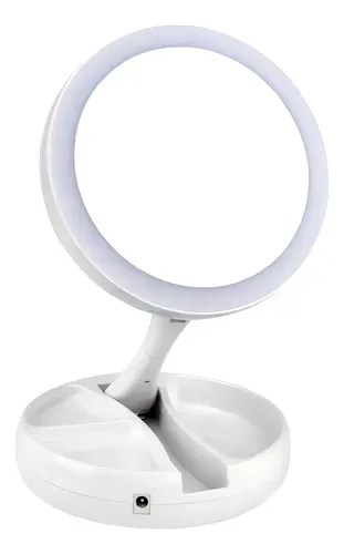 Espejo Luz Led Maquillaje Tocador Con Aumento Plegable Usb Marco Blanco