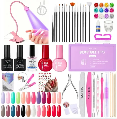Kit Profesional Completo Uñas Soft Gel Uv Led X57 Piezas