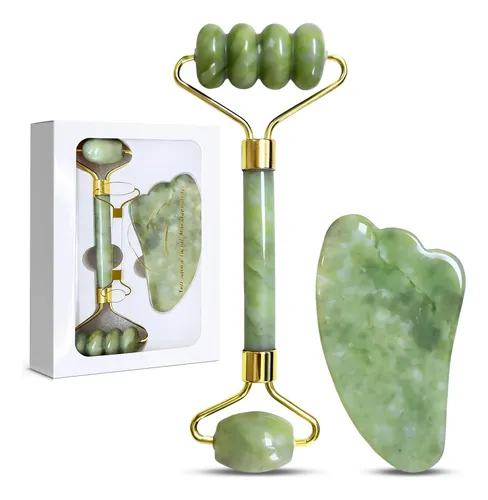 Set Rodillo Facial Y Gua Sha Masajeador Piel