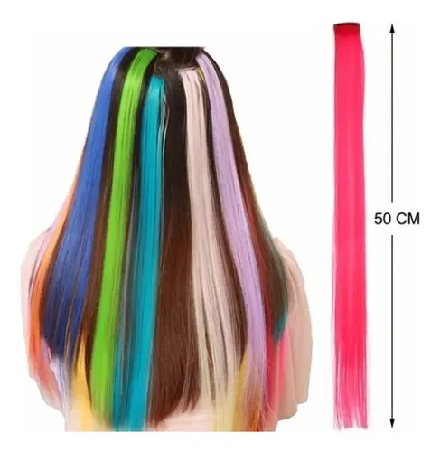 Combo X12 De Tiras De Pelo Sintetico Colores Fantasiaaplique