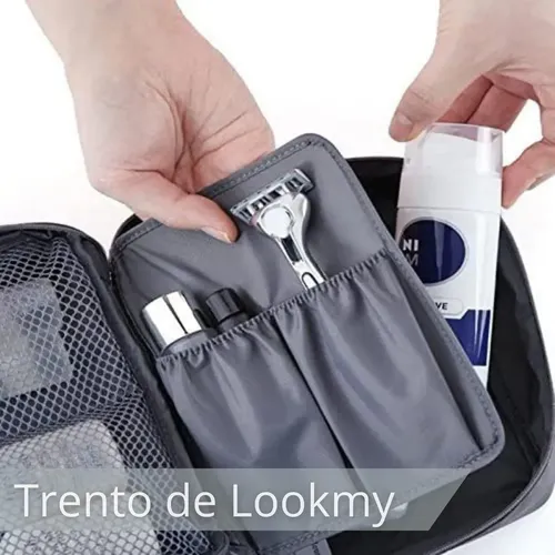 Neceser de viaje Gris | portacosmético necessaire organizador de cosméticos | bolso neceser de tela lavable e impermeable | porta maquillaje para maleta y cartera mujer regalo