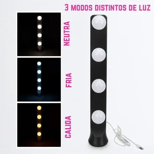 Luz Led Tocador Foco Espejo Maquillaje Make Up Portatil Usb