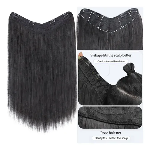 Synthetic Hair Piece V Shaped Clip In For Conferences 1set