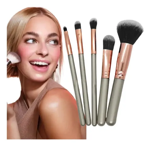 Set De Brochas Y Pinceles Maquillaje Profesional Mely Color X1_Plateado / 5 Brochas Mely