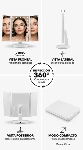 Espejo Maquillaje Giratorio 22 Led 3 Aumentos Usb Bateria Bl