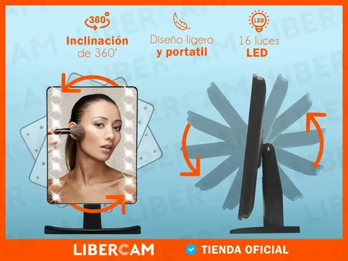 Espejo De Maquillaje Tactil Luz Blanco Frio LIBERCAM ESP-01 USB Color Negro