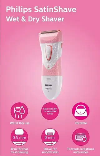 Afeitadora Electrica Philips Hp6306 Rasura Femenina A Pila Color Rosado/Blanco