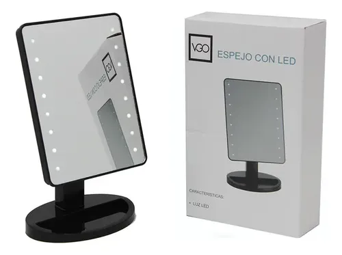 Espejo De Maquillaje Con Luz Led A Pila Negro 14x18cm Vgo