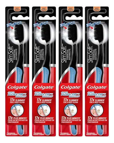 Cepillo De Dientes De Carbón Con Punta De Hilo Dental Colgat Negro Y Azul.