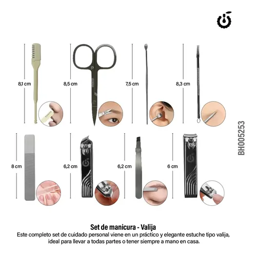 Set Viajero De Manicure 8pzs En 1 Kit Uñas Pedicure Cherimoy