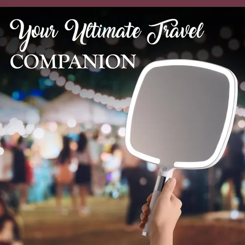 Espejo De Mano De Viaje Iluminado Mirrorvana Con Soporte Blanco