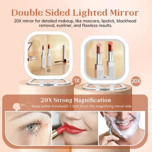 Espejo De Maquillaje Con Luz Led 30x Portátil Blanco