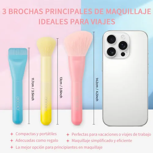 Set De 3 Brochas Ultrafinas Para Base De Maquillaje En Polvo Rosa