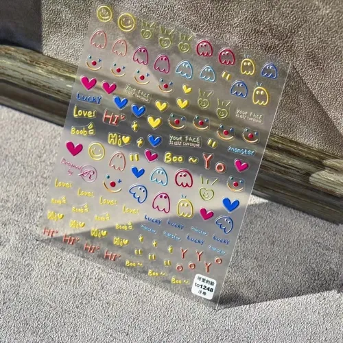 Pegatinas Uñas Relieve 3d Corazones Caritas Coloridas