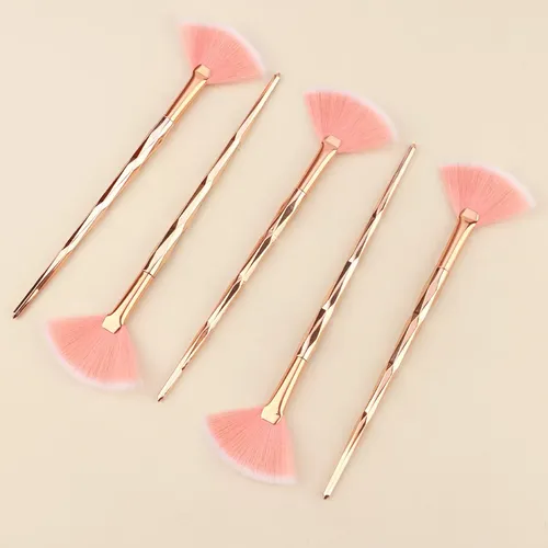 Pincel Abanico De Alto Brillo Color Oro Rosa