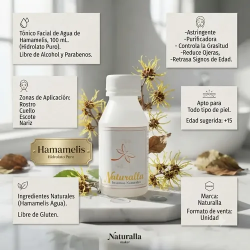 Agua De Hamamelis Hidrolato 100ml Naturalla Piel Sensible