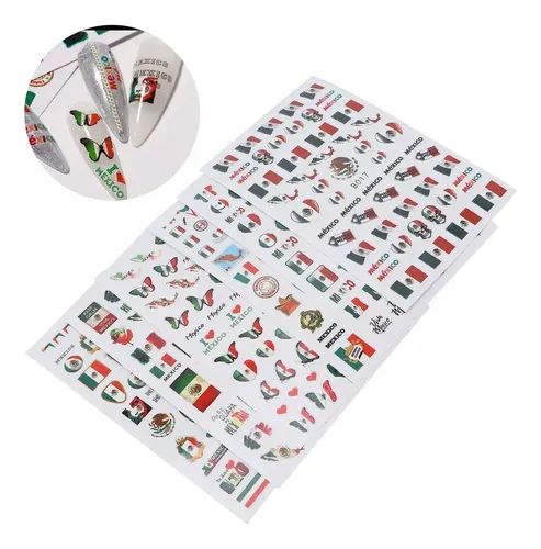 6 Hojas/juego De Pegatinas De Uñas Con Bandera Mexicana Para