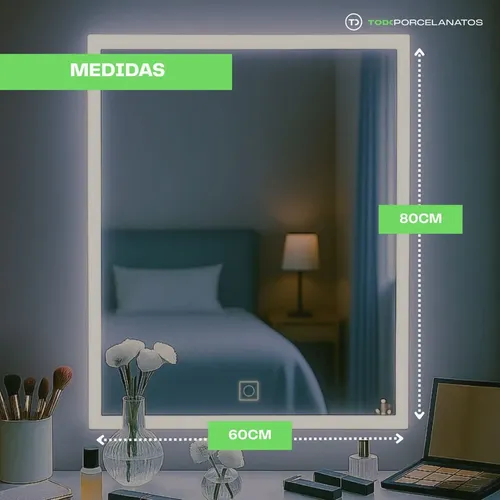 Espejo Rectangular Luz Led Botón Táctil 60×80