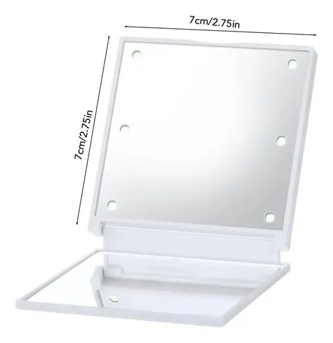 Espejo De Maquillaje Portátil Plegable Mini Led De 6 Led De