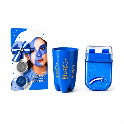 Kit Maquillaje Glitter Argentina Mundial Moño Stickers Vaso