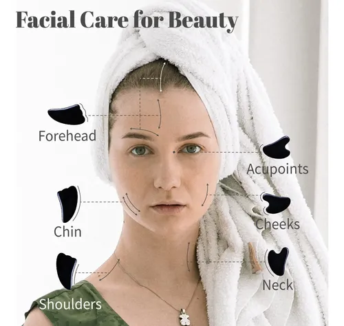 Set 4 Herramientas Gua Sha Rena Chris Masaje Facial Negro