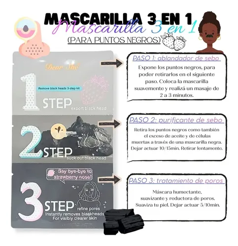 Mascarilla Para Puntos Negros De 3 Pasos Eliminar Acné 3en1