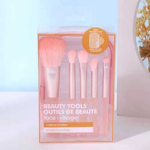5 Brochas Maquillaje Mini Kabuki Polvo Rubor Sombras Estuche