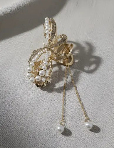 Hebilla Broche De Pelo Metal Perla Y Cadena Sultil Detalle
